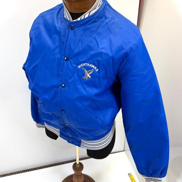 Howe Apparel Satin Bomber Jacket Blue Nightawks Emblem Size L Made USA VTG - Picture 2 of 11